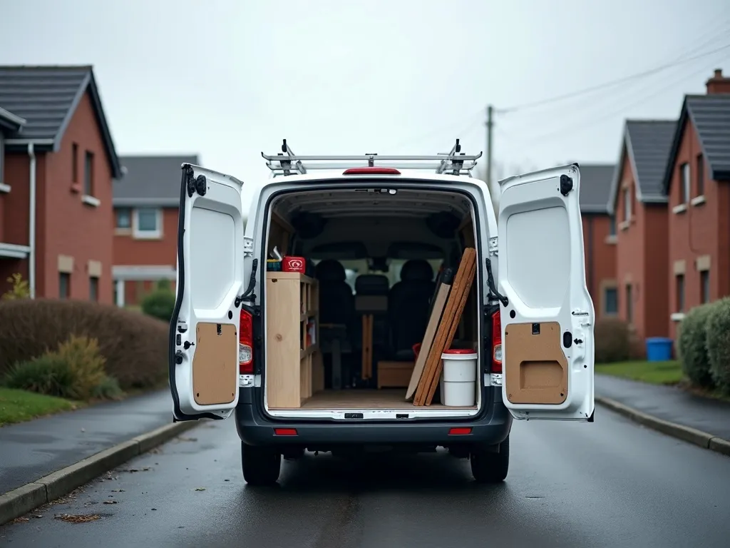 Getting more clients as a plumber in Ireland: a plumber's service van with tools on a suburban street