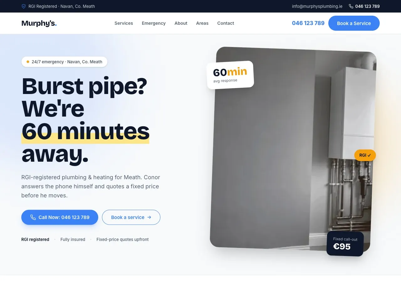 Murphy's Plumbing website homepage built by System Setter